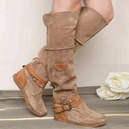 Boots Vintage Women Boot Casual Knee High-heeled Shoes Thermal Overshoes High Zapatos Mujer Sapato 2024