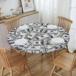 Cloth Table Cloth Round Waterproof OilProof Hundred Dollars Bills Tablecloth Backed Elastic Edge Covers 45"50" Fit Money