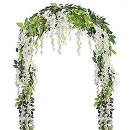 Decorative Flowers 2Pcs 7Ft/Pcs Artificial Wisteria Vine Flower Garland Rattan Hanging For Outdoor Ceremony White