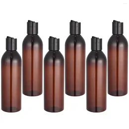 Storage Bottles Refillable Containers: 6pcs 250ml Brown Squeezable Shampoo Bottle Toiletry With Press Disc Cap For Lotions