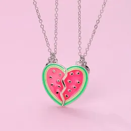 Pendant Necklaces 2024 2Pcs/set Summer Watermelon Magnetic Friend Necklace For Kids Girls Fashion Friendship Gifts Party Jewellery