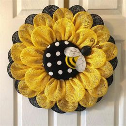 Decorative Flowers Easter Bee Sunflower Wreath Festival Ornaments Artificial Flower Garland Home Wall Door Hanging Pendants Party Decor