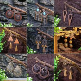 Dangle Earrings Bohemian Ethnic Wood Bead Tassel For Women Retro Creative Unique Geometric Earring Pendientes Mujer Jewelry Gift