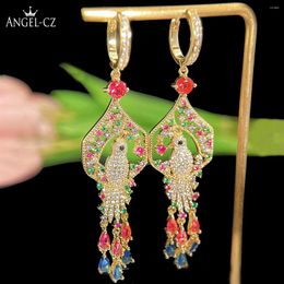 Dangle Earrings ANGELCZ Attractive Women Ear Jewellery Full Micro Pave Multicolor Cubic Zirconia Golde Bird Drop For Prom AE321