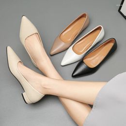 Casual Shoes Pumps Spring Autumn Pointed Shallow Low Heel Single Women Simple Flat PU Leather Commuter Party