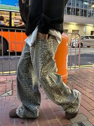 Y2K American Vintage Leopard Print Pants Washed Hip-hop Fashion Trend Street Rap High Waisted Straight Jeans Loose Drag Pants 240415