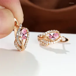 Backs Earrings Charm Female Pink Zircon Stone Flower Clip For Women Gold Colour Water Drop Wedding Jewellery