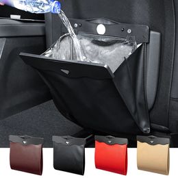 1Pcs LED Car Garbage Bag Waterproof Magnetic Adsorption Trash Can Back Seat Hanging Leather Storage Pocket Leak-proof 240416