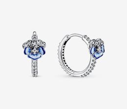 Rose Gold Plated 100 925 Sterling Silver Blue Pansy Flower Hoop Earrings Fashion European Earring Wedding Egagement Jewellery Acces5708883