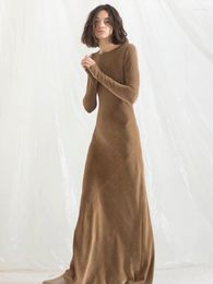 Casual Dresses Round Neck Waist Trimming Slim Looking Low-Key Long-Sleeve Dress