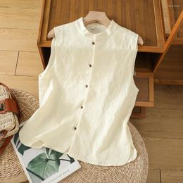 Women's Blouses Jacquard Standing Collar Chinese National Style Sleeveless Blouse Female 2024 Summer Loose Temperament Leisure Undershirt Un