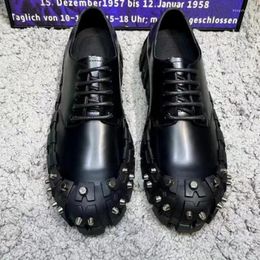 Casual Shoes 2024 Cow Leather Rivets Fashion Thick Heel Mens Formal Suit