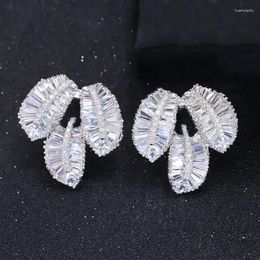 Stud Earrings ThreeGraces Brilliant Cubic Zirconia Leaf Shape Big Bridal Wedding Party For Women Chic Korean Style Jewelry E1352