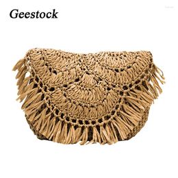 Shoulder Bags Geestock Summer Beach Bag For Women Casual Handmade Straw Rattan Tassels Female Crossbody Messenger Purse