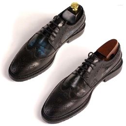 Casual Shoes Spring And Summer Style Block Carved Lace Handmade Leather Genuine Business Suit Flat Bottomed Large Men