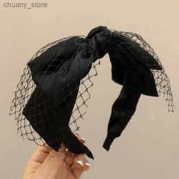 Headbands Elegant Black Double-layer Mesh Bow Hairband for Women Girls Fashion Korea Sweet Student Headband Hoop Hair Accessories Y240417