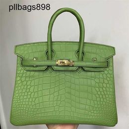 Designer Handmade 7a Handbag Bikns Genuine Leather green crocodile skin belly with half honey wax thread small 25 with leatherUW9I