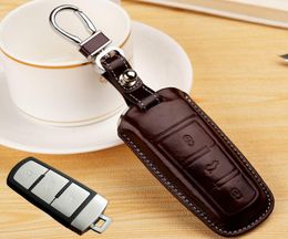 Genuine Leather Remote Car Key Cover for VW 3 Buttons Passat B6 B7 Magotan Passat CC Keyrings Chain Key Case Holder Accessories3686540