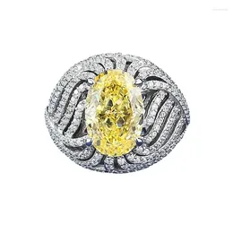 Cluster Rings The 925 Silver European And American Egg Shaped Colorful Yellow Flower Cut 8 12 High Carbon Diamond Ring Niche