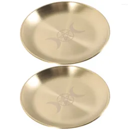 Storage Bags 2 Pcs Ritual Plate Decor Small Tray Holder Pentagram Metal Trim Altar Stand