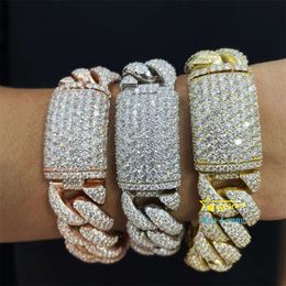 Shinning Hip Hop Jewellery Pass Diamond Tester 925 Silver Gold Plated Vvs Moissanite Diamond 20mm Iced Out Cuban Bracelet