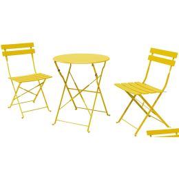 Sets Garden Sets Sr Steel Patio Bistro Set Folding Outdoor Furniture 3 Piece Of Foldable Table And Chairs Mango Yellow Drop Delivery Ho