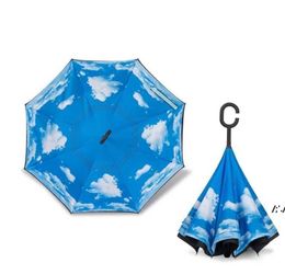 Windproof Inverted Umbrella Folding Double Layer Reverse Rain Sun Umbrellas Inside Out Self Stand bumbershoot with Handle by Sea Z5906548