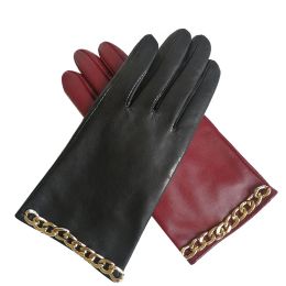 Women's Genuine Leather Gloves Winter Warm Sheepskin Touch Screen Gloves Black Fashion Chain Mittens New Arrival