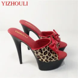 Dance Shoes Custom-made Bowknot Leopard Print High-heeled 15cm Sexy Model Runway Pole Dancing