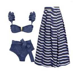 Women's Swimwear 2024 Sexy Ruffle One Piece Swimsuit With Beach Skirt Summer Suit Solid Push Up Bikinis Bathing Beachwear