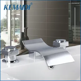 Bathroom Sink Faucets KEMAIDI Washbasin Faucet 3 Pieces Set Basin Mixer Full Brass Fashion And Cold Water Tap Deck Mounted