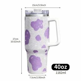 Mugs 40oz Stainless Steel Insulated Water Bottle With Handle Shiny Sparkling Portable Drinking Cups For Car Home Office Summer 240417