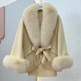 Womens Fur Faux Furtjy Winter Autumn Women Woolen Jacket Real Big Trim Collar Highend Cashmere Blends Luxury Fashionable Cloak 230921 Dhw5G