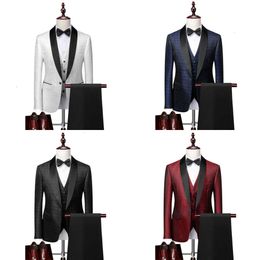 Suits Men's Blazers Suit Jacket Pants Vest 3 Pcs Set Fashion Casual Boutique Business British Style Coat Trousers Waistcoat 230404 20404