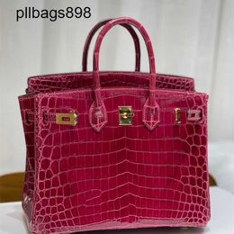 Designer Handmade 7a Handbag Bikns Genuine Leather High gloss crocodile skin red womens 25CM with gold inner seamKFT2