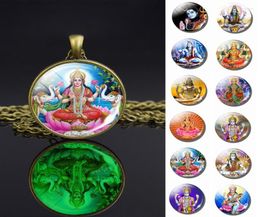 Pendant Necklaces 1pc Luminous Lakshmi Goddess God Ganesh Bronze Necklace Glowing Hinduism Glass Cabochon Jewellery Amulet Gift9277886