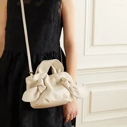 Evening Bags 2024 Summer Style Soft Leather Pleated Tote Bag Lady Shoulder Messenger Cloud Bow Handle Women Handbag