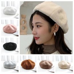 Berets Solid Colour Plush Octagonal Cap Winter Korean Style High Quality Wool Painter Hat Pumpkin Soft Puffy Beret Streetwear