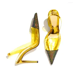 Dress Shoes Women Candy Colours Sandals Female Pointed Toe With Sexy Crystal Transparent Pumps Thin High Heel Buckle Strap