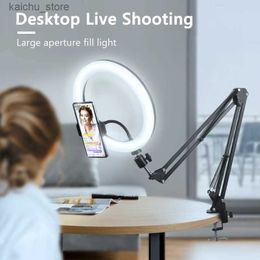 Continuous Lighting 10 inch selfie ring light with mobile bracket supporting desk arm bracket photography LED ring light for live broadcasting Y240418
