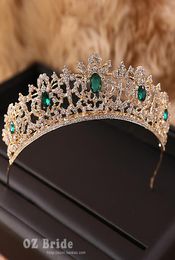 New Flaw Green Rhinestone Golden Crown Bridal Tiara Female Crown Wedding Hair Accessories Y190513029678677