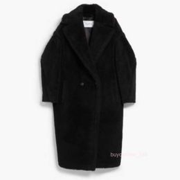 Women's Coat Cashmere Coat Designer Fashion Coat MaxMaras Womens Teddy Bear Coat Black