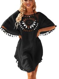 Summer sexy women crochet loose frill bottom bikini cover up beach lace patchwork desinger tops