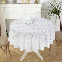 Table Cloth 2024 French Small Round Lace Hollow Warp Knitted Retro Grey Proof Restaurant Decoration