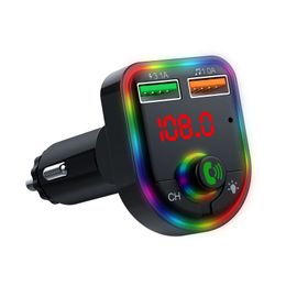 Car P6 Bluetooth Hands-free Car Charger Colorful Atmosphere Lights 3.1A Dual USB Wireless Car MP3 FM Transmitter Fast Charing Car Phone Charger