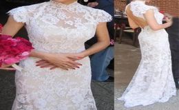 Elegant Mermaid Wedding Dresses with Short Sleeves High Neck Open Back Sexy Wedding Gowns Formal Dress Custom Made Advanced Bridal8398316