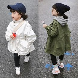 Jackets 2-6 Years Toddler Girls Long Trench Coats 2024 Fashion Korean Windbreaker Jacket For Spring Autumn Children's Clothing