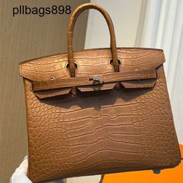 Handmade 7a Handbag Bikns Genuine Leather Golden Brown Mist Faced Crocodile Skin Womens 25CM Handsewn HighZQ7E