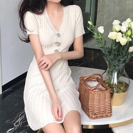 Casual Dresses Short Sleeve A-Line Flare Women Sexy Dress Ladies Solid V-Neck Fashion Female Elegant Dres Party Holiday Streetwear