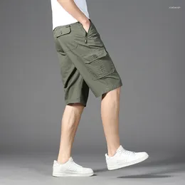 Men's Shorts Summer Men Clothing Pockets Shirring Button Elastic High Waisted Zipper Casual Loose Trousers Gym Office Lady Knee Length